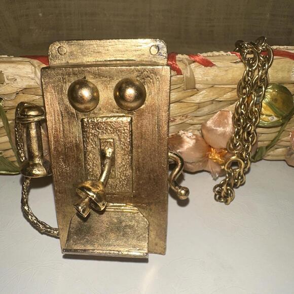 VTG 1970's Amazing Counter Culture Phone Gossip Telephone Necklace Artsy Boho - Picture 2 of 9